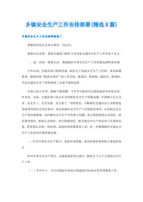 乡镇安全生产工作安排部署(精选8篇)
