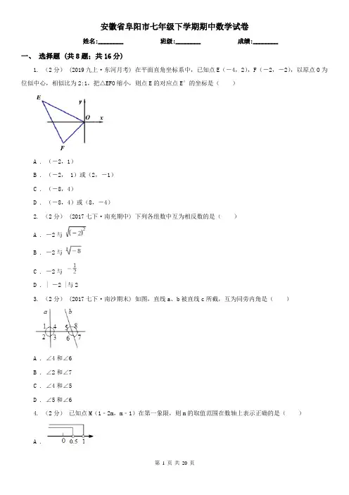 安徽省阜阳市七年级下学期期中数学试卷    