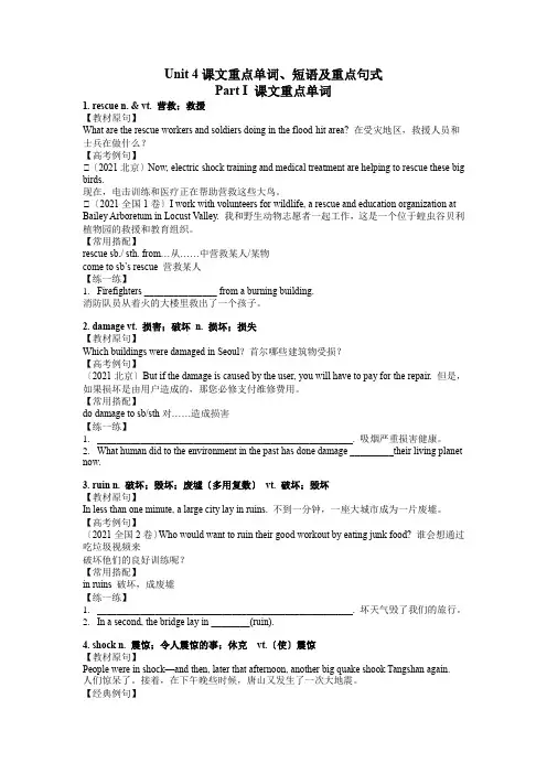 Unit4 单词、短语及句式-高一英语人教版必修一
