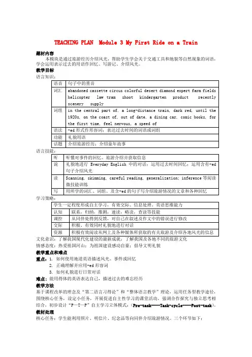 外研版高中英语必修一Module3My First Ride on a Train教案2