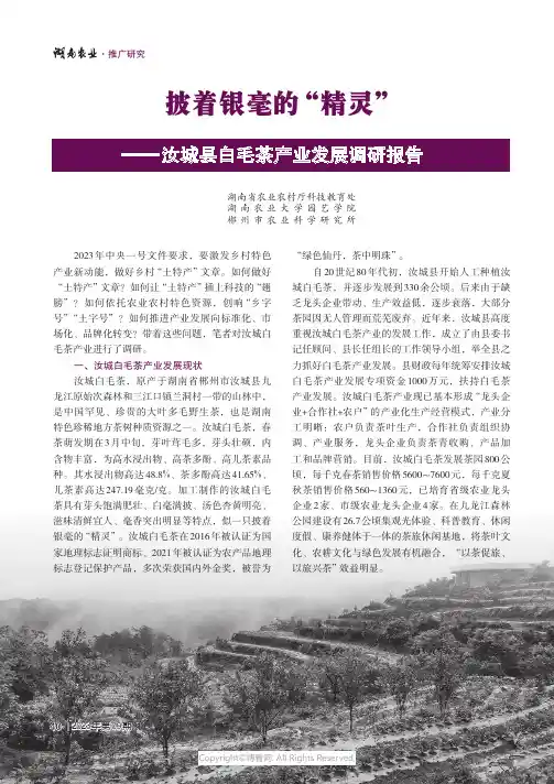 披着银毫的“精灵”——_汝城县白毛茶产业发展调研报告