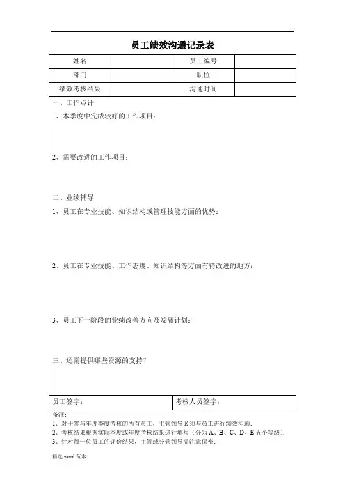 员工绩效沟通记录表