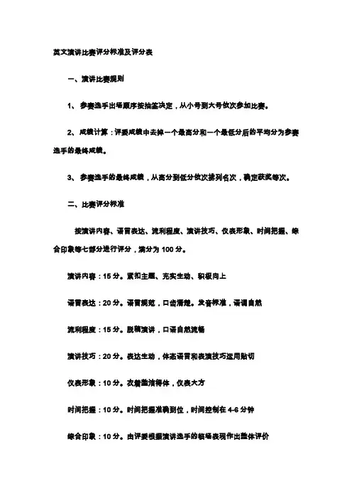 英文演讲比赛评分标准及评分表