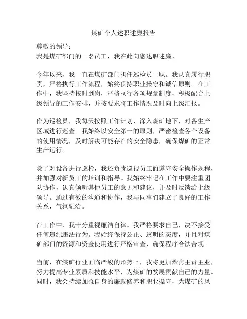 煤矿个人述职述廉报告