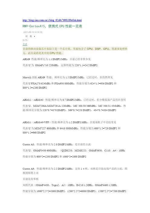 手机cpu各代性能参考