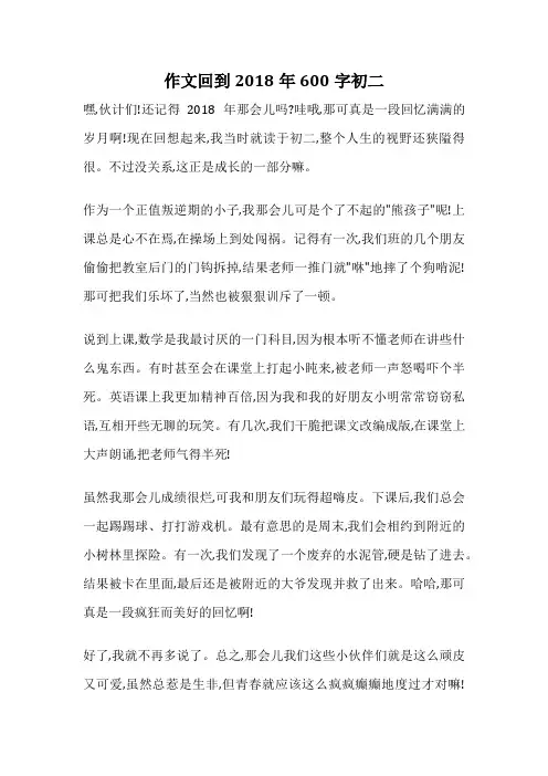 作文回到2018年600字初二