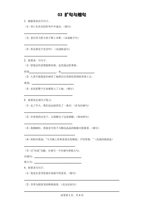 03 扩句与缩句-部编版语文六年级寒假专项训练(含解析)0