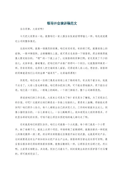 领导开会演讲稿范文