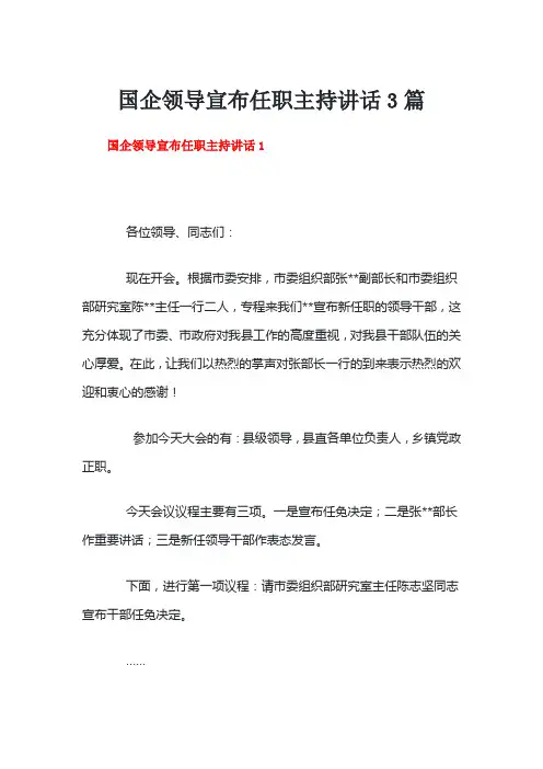 国企领导宣布任职主持讲话3篇