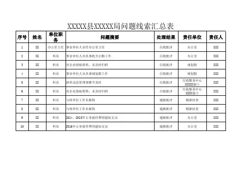 问题线索汇总表
