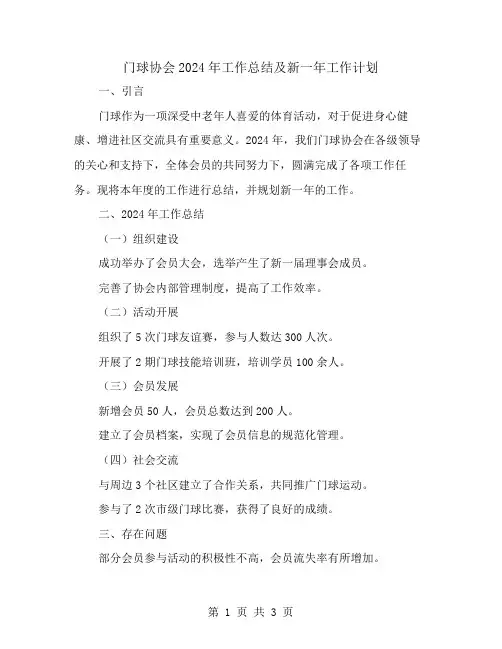 门球协会2024年工作总结及新一年工作计划