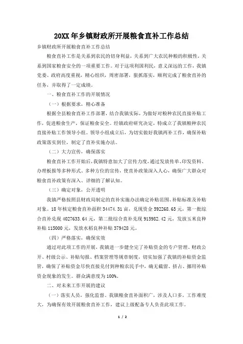 2019年乡镇财政所开展粮食直补工作总结