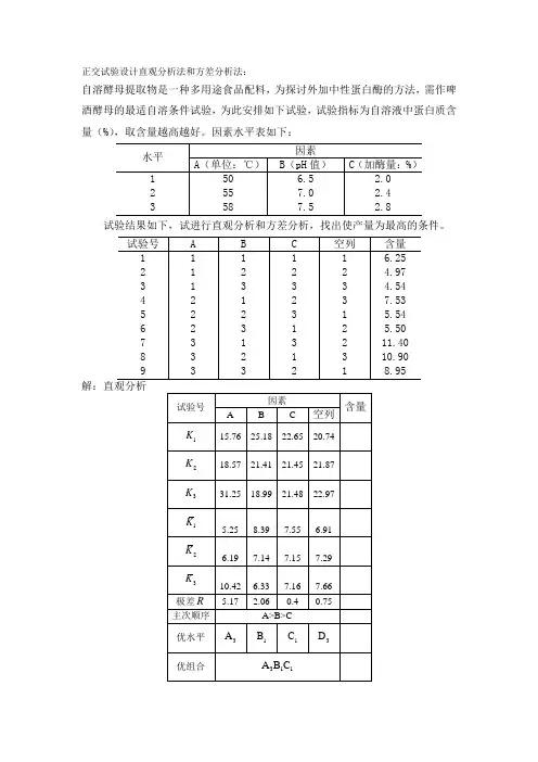 正交试验设计直观分析法和方差分析法