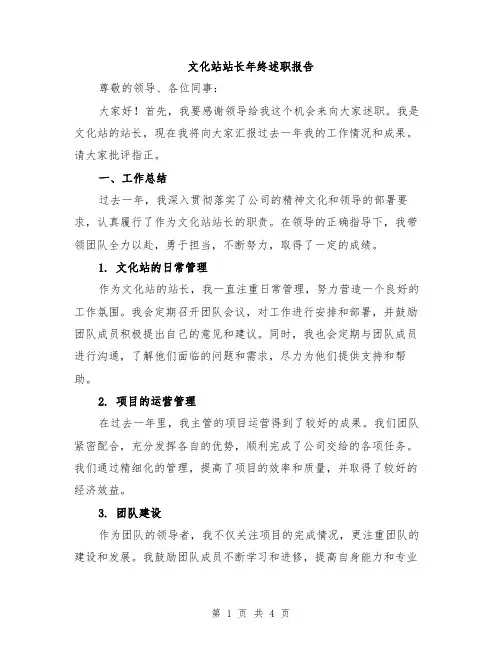 文化站站长年终述职报告