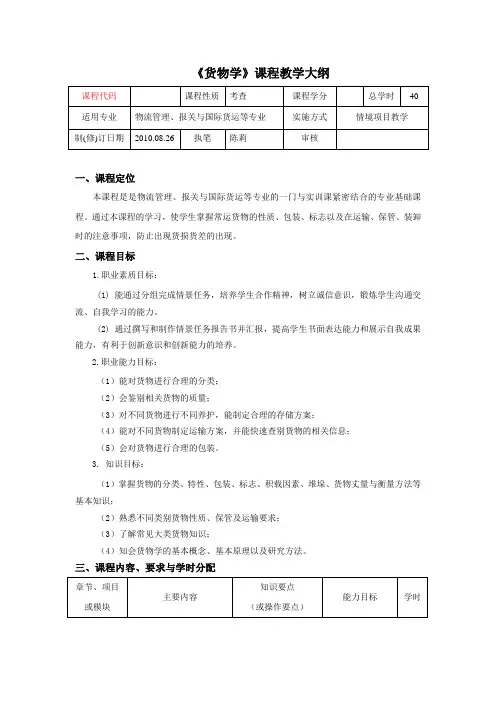 《货物学》教学大纲