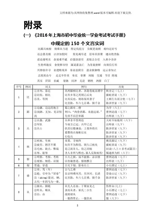 《中考文言文点击》150个实词电子版 2017