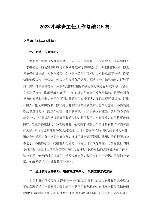 2023小学班主任工作总结(15篇)