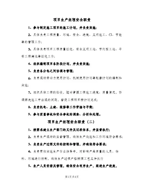 项目生产经理安全职责(五篇)