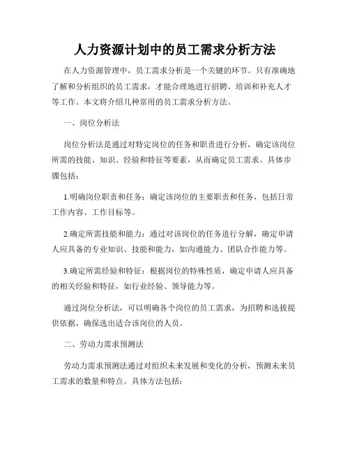 人力资源计划中的员工需求分析方法