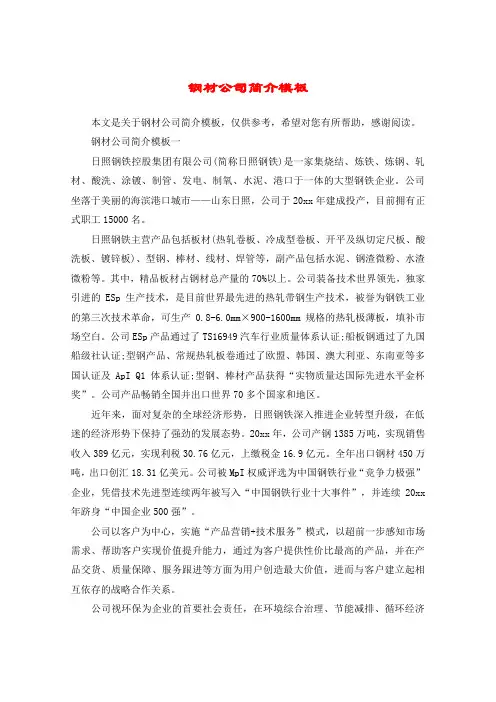 钢材公司简介模板