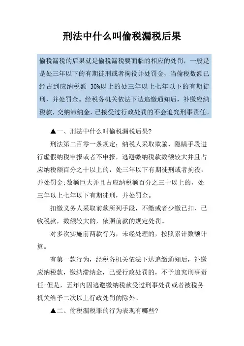 刑法中什么叫偷税漏税后果
