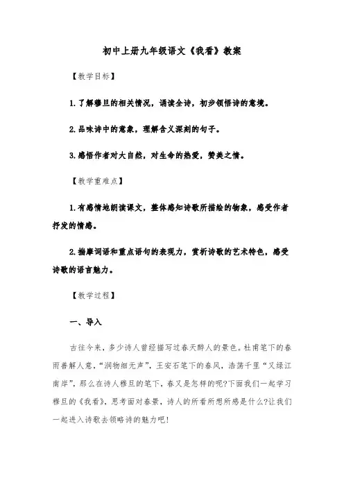 初中上册九年级语文《我看》教案（2篇）