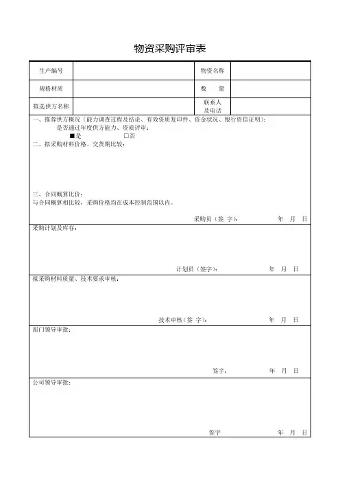 物资采购评审表