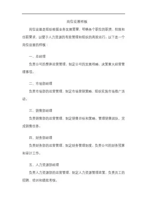 岗位设置样板