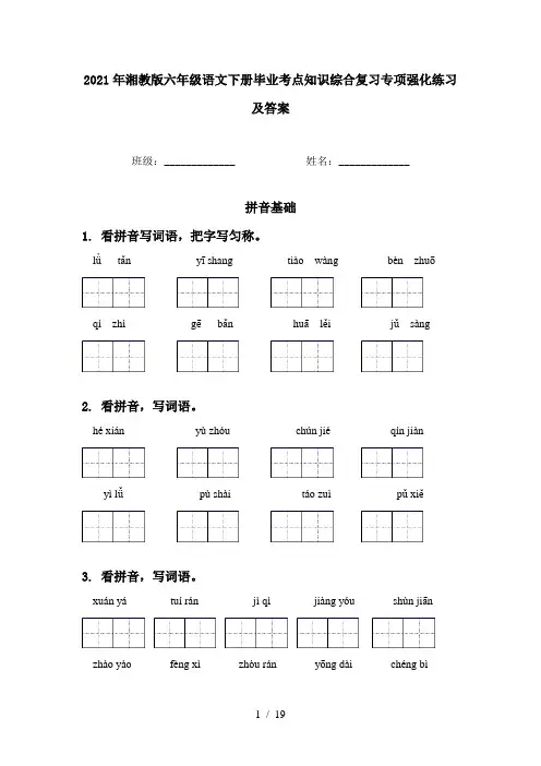 2021年湘教版六年级语文下册毕业考点知识综合复习专项强化练习及答案