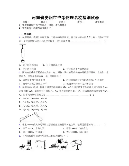 最新河南省安阳市中考物理名校精编试卷附解析