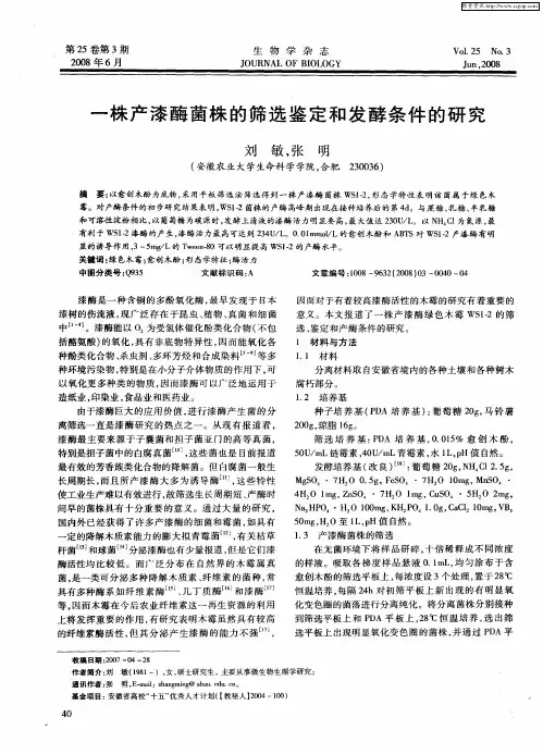 一株产漆酶菌株的筛选鉴定和发酵条件的研究