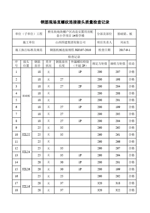 直螺纹套筒检查记录