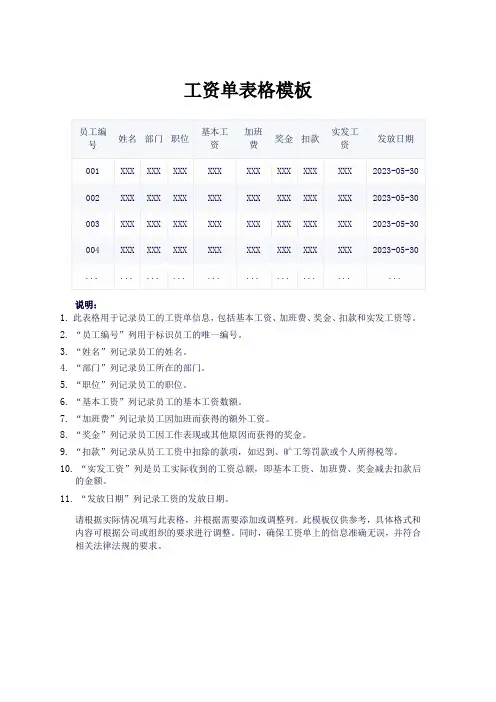 简易工资单表格