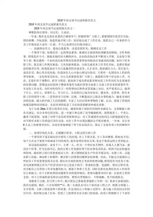 2019年村支部书记述职报告范文