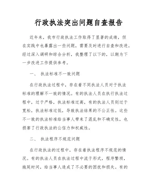 行政执法突出问题自查报告
