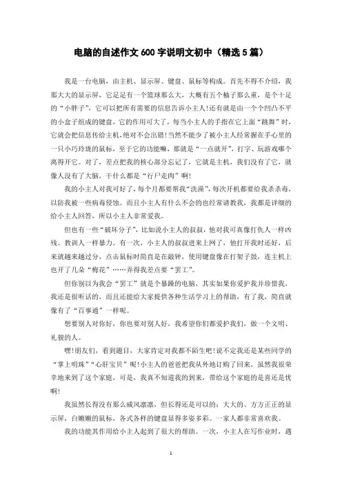 电脑的自述作文600字说明文初中(精选5篇)