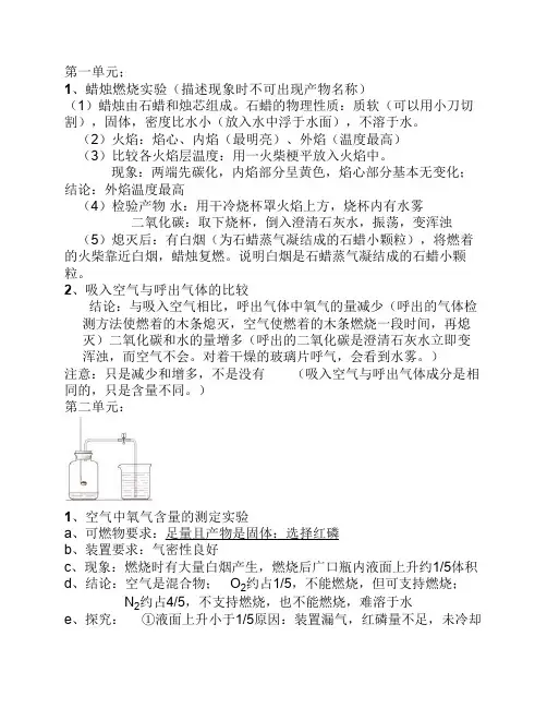 初中化学1-5单元实验知识点总结