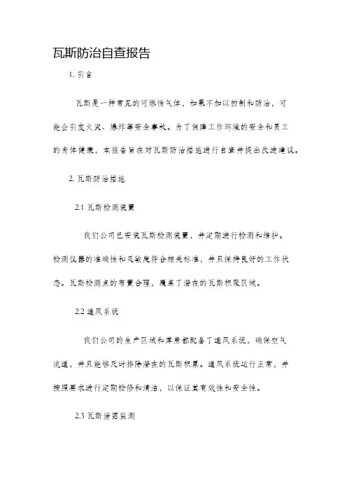 瓦斯防治自查报告