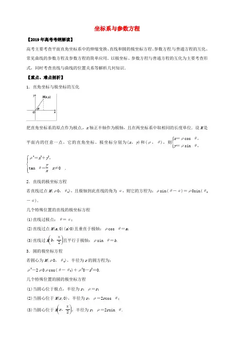 2019年高考数学考纲解读与热点难点突破专题21坐标系与参数方程文