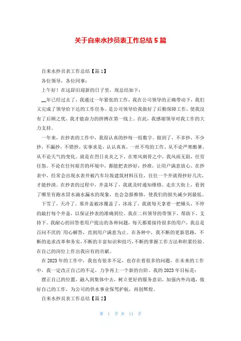 关于自来水抄员表工作总结5篇