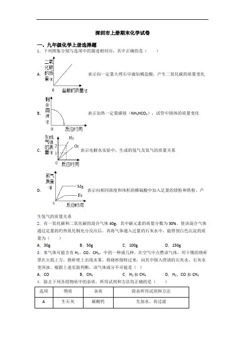 深圳市初三化学上册期末化学试卷