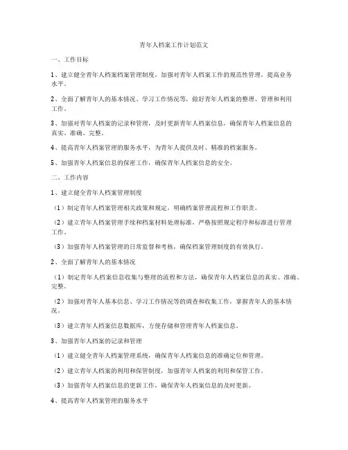 青年人档案工作计划范文