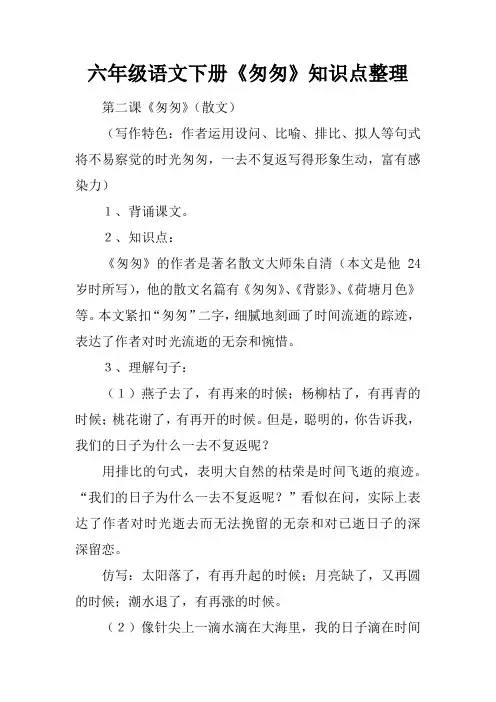 (完整word版)六年级语文下册《匆匆》知识点整理,推荐文档