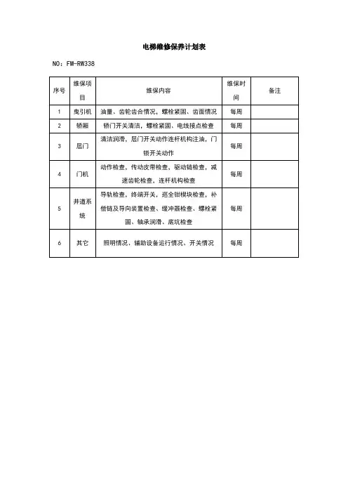 电梯维修保养计划表