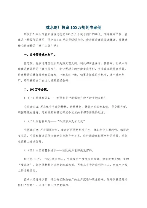 减水剂厂投资100万规划书案例