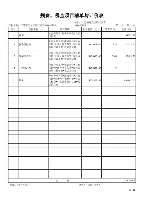 表-13 规费、税金项目清单与计价表