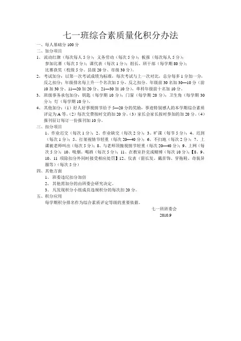 学生综合素质量化积分办法