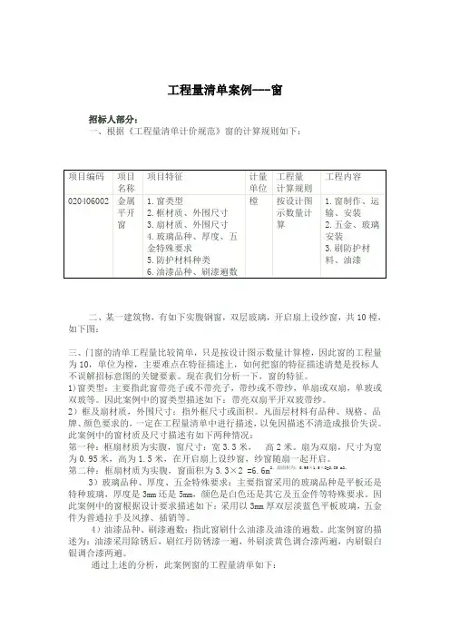 门窗工程量清单案例