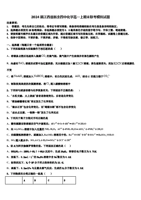 2024届江西省新余四中化学高一上期末联考模拟试题含解析