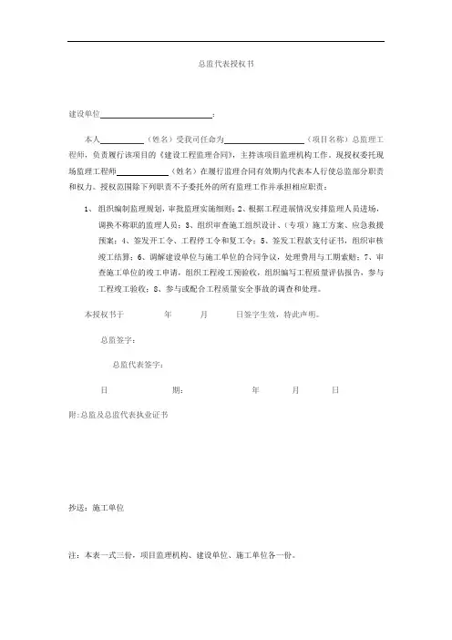 总监代表授权书
